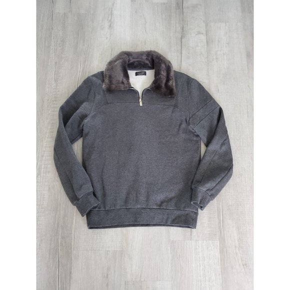 Zara Mens M Sweater Pullover sweatshirt Quarter zip Fleece Neck faux fur - Picture 1 of 8
